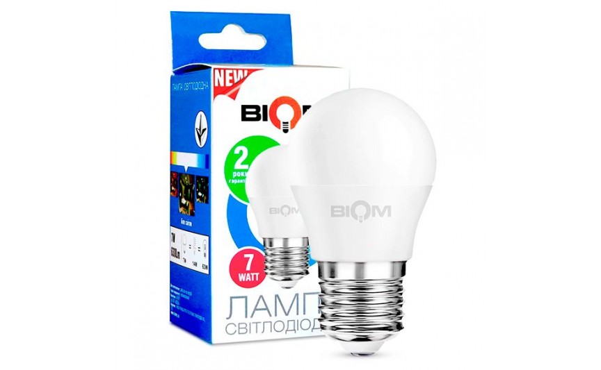 Світлодіодна лампа BIOM BT-564 G45 7W E27 4500K (Куля)